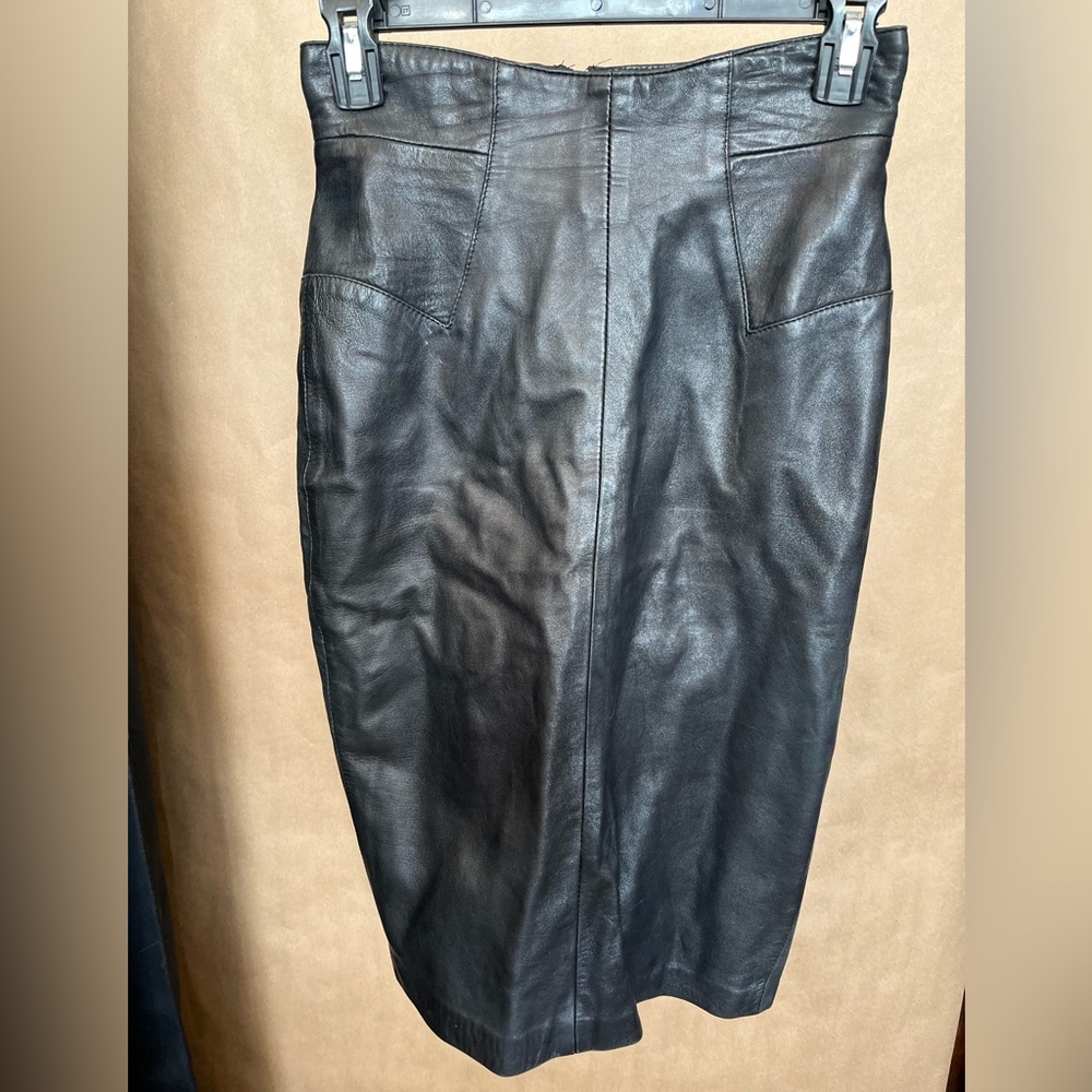 Michael Hoban Black Leather Pencil Skirt
